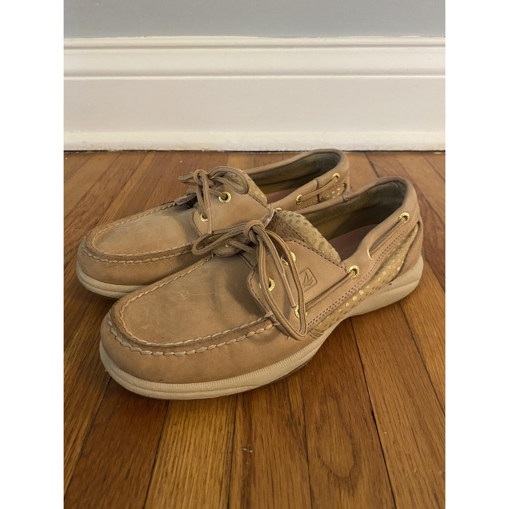 Sperry Top-Sider Shoes Womens Size 6 Tan Leather Boat Mesh Moc Toe STS92460